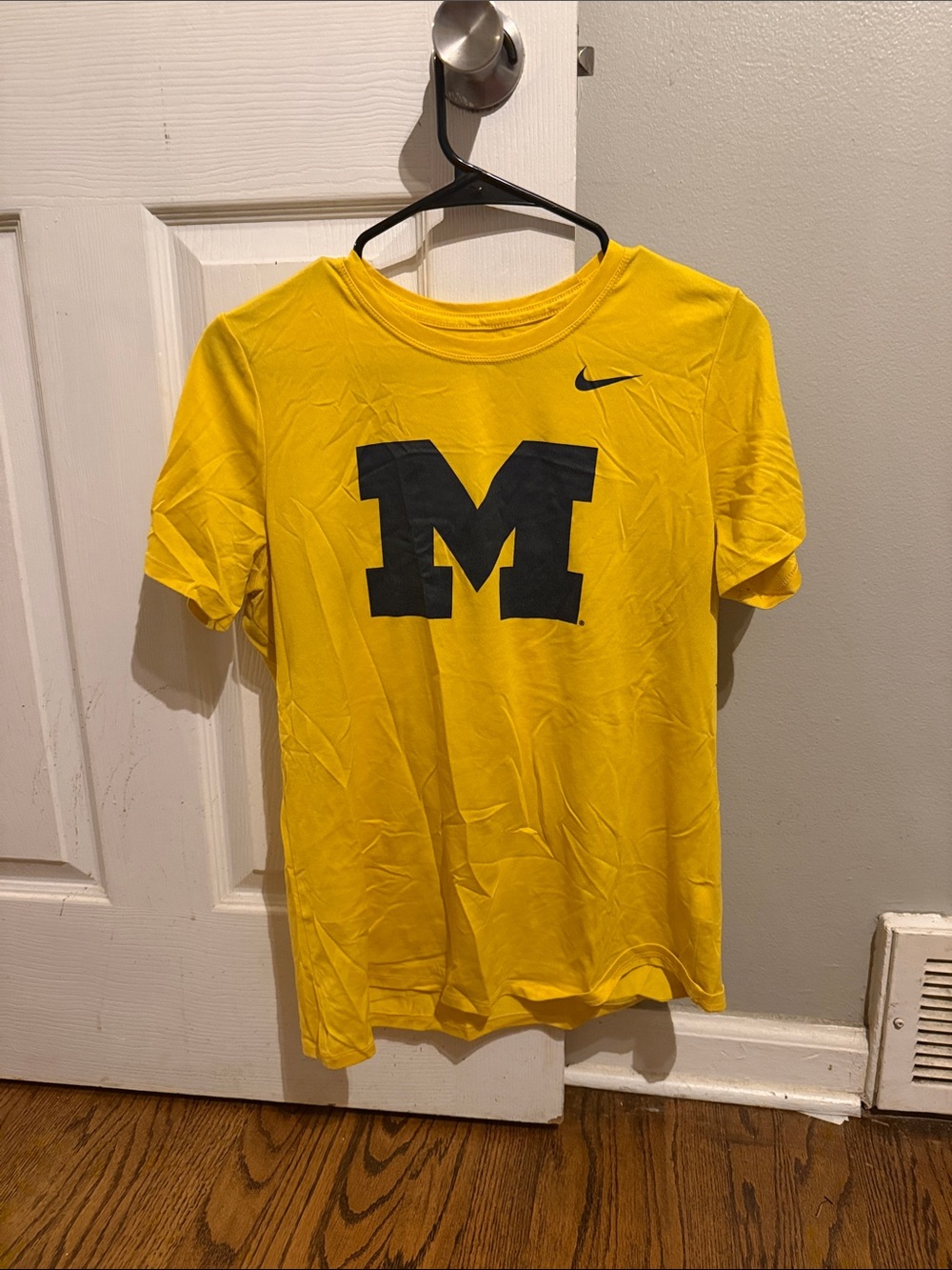 Nike Yellow Short Sleeve Tee with Navy 'M' Graphic